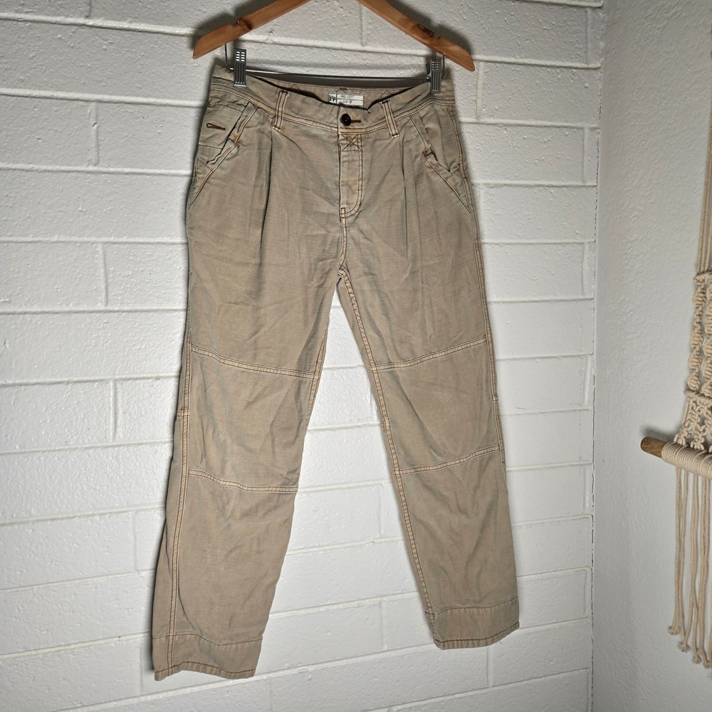Free People Womens Pants Utility Cargo Khaki Tan Pleated Tapered 27x27 S